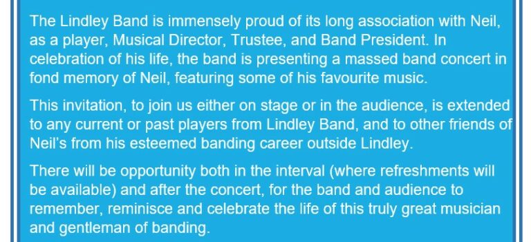 Invitation to participate in a concert to celebrate the life of Neil Jowett